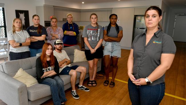 All 4 U director Nicole Kirkland with her staff, who all know Ted and are fighting for him. (front) Emily Smart, Joshua Feather, Amira Bloss, Cherylee Tamo, (back) Tina Rask, Maddison Miles, Vicktoria Veress and Lily Pascoe. Picture: Evan Morgan