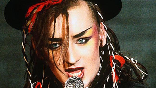 Singer Boy George performing with his 1980s band 'Culture Club'.