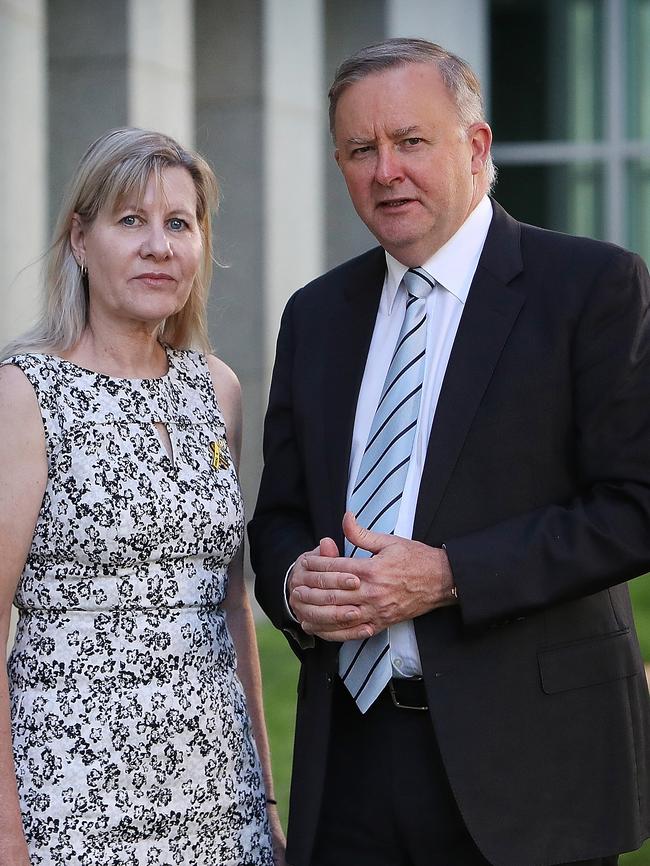 Julie-Ann Finney with Labor Leader Anthony Albanese. Picture: Kym Smith