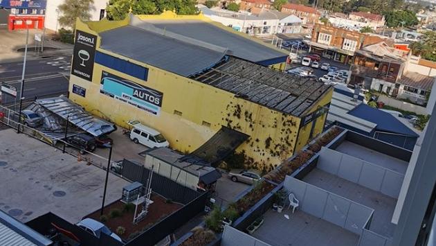 A roof flew off a furniture store at Parramatta Rd, Granville.