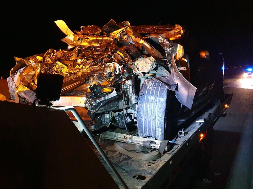 The scene of a single-vehicle crash on the Bruce Highway south of Gympie on Thursday night. Photos: Frances Klein