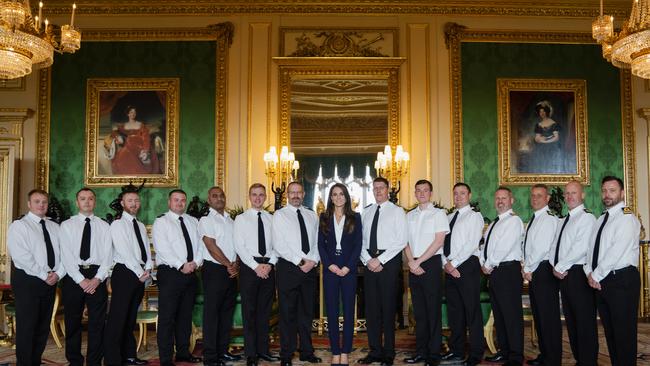 Princess Kate met with members of The Royal Navy to discuss the construction of warship, HMS Glasgow. Picture: Getty Images