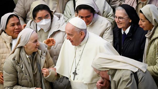 Francis greeting nuns after a general audience at Vatican in January. Picture: AFP