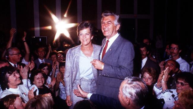 Prime Minister Bob Hawke with wife Hazel, after his re-election. Picture: Brisbane Sun