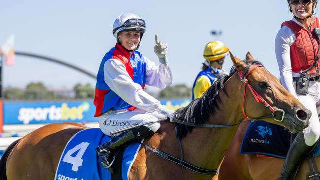 Alana Livesey celebrates winning the Premier's Plate on Saturday. Picture: Makoto Kaneko