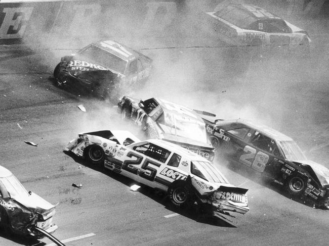 Spectacular crashes were a signature of NASCAR races — this one occuring in 1988.