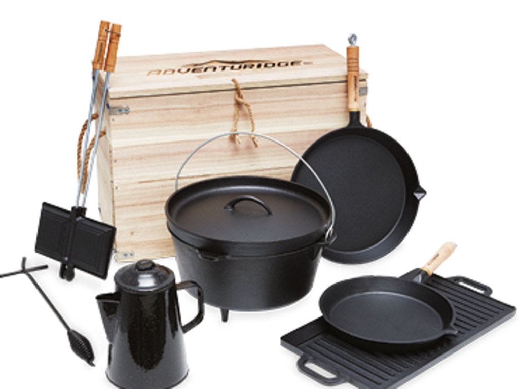 The sale includes this cute little cast-iron cooking set.