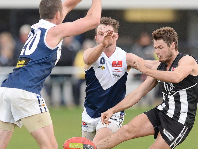 Ballarat Football League: Darley versus Melton South at Darley Park , Darley. Darley's Shane Page,28 takes the kick. Pictures:Angie Basdekis