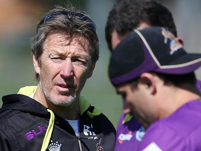 Craig Bellamy looks on during a Storm training session. Picture: Wayne Ludbey