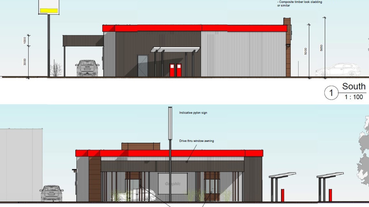 Elevations for the food pad from Yaamba Rd view.