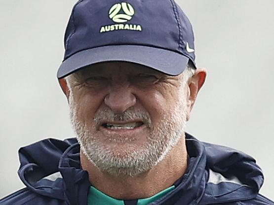 MELBOURNE, AUSTRALIA - NOVEMBER 14: Socceroos head coach Graham Arnold (C) looks on during a Socceroos training session at Lakeside Stadium on November 14, 2023 in Melbourne, Australia. (Photo by Daniel Pockett/Getty Images)