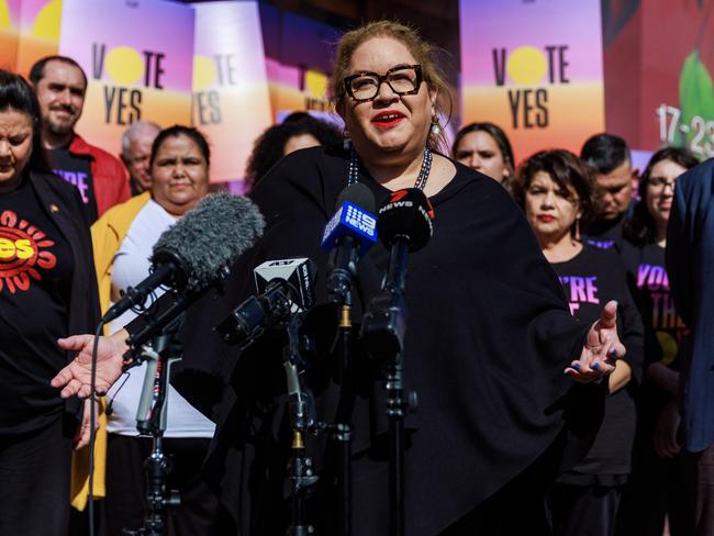 MELBOURNE, AUSTRALIA - Newswire Photos September 3, 2023: Professor Megan Davis during a press conference for the Uluru Dialogue voice campaign at the Victorian Aboriginal Community Controlled Health Organisation in Collingwood. Picture NCA NewsWire / Aaron Francis