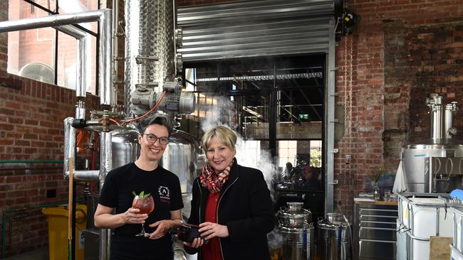 Derv McGowan with Minister for Agriculture Gayle Tierney at Anther Geelong distillery.