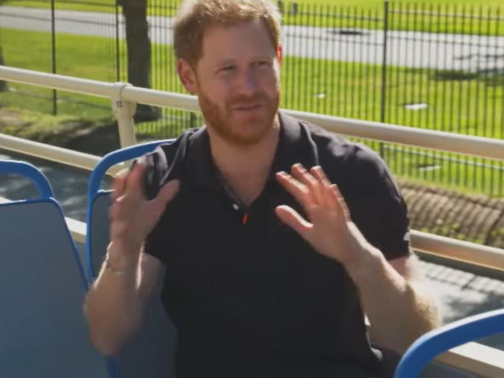 Prince Harry speaks with presenter James Corden on The Late Late Show.