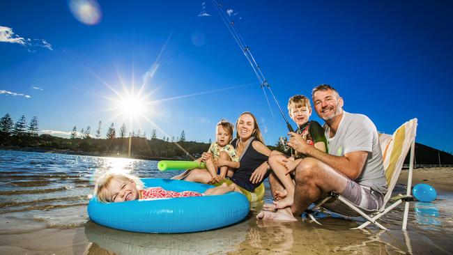 Tallebudgera Tourist Park managers Adrian and Casey Easdown with their children Harley, Blake and Zoe. Picture: Nigel Hallett