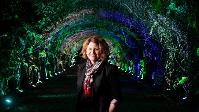 Botanic Gardens and State Herbarium Director Dr Lucy Sutherland at the illuminated garden display. Picture: Adelaide Botanic Gardens