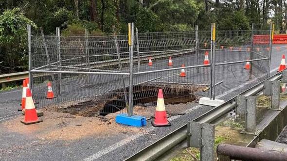 The sinkhole on The Wool Rd has grown dramatically since it first appeared late last week. Picture: Supplied.