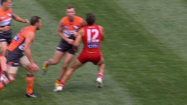 Footage from the game shows Steve Johnson making high contact with Josh Kennedy.