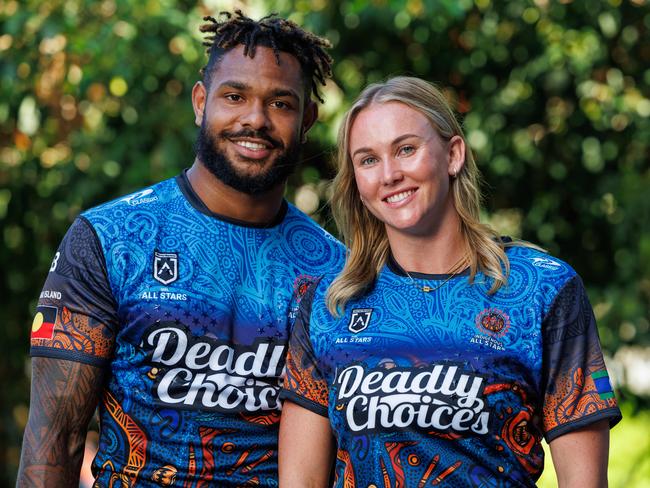 (L-R) All Stars rugby league players Hamiso Tabuai-Fidow and Jaime Chapman. Picture: Justin Lloyd.