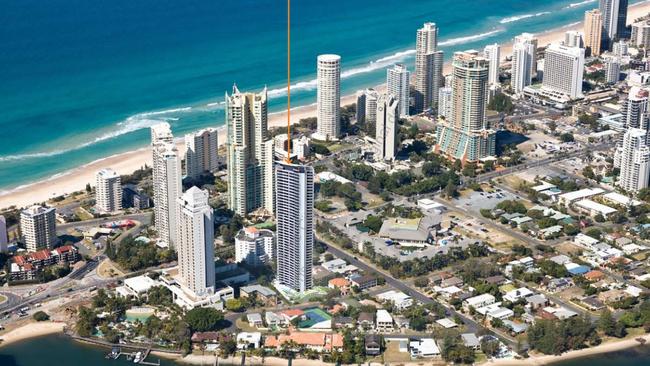 Artist impressions of a 46-storey tower planned for northern Surfers Paradise by developer Paradise Coast Investments