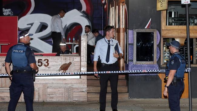 Police comb the scene following the discovery of the bodies of Bronson Ellery and Shelsea Schilling. Picture: Richard Gosling