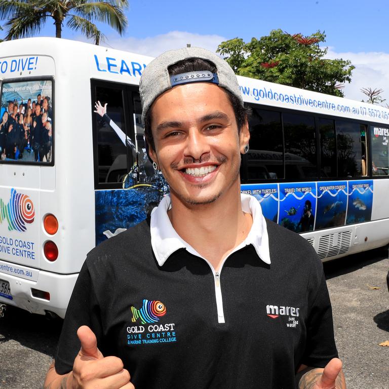 Scuba diver Felipe Cedano returns from a dive off the lower Gold Coast Photo: Scott Powick Newscorp