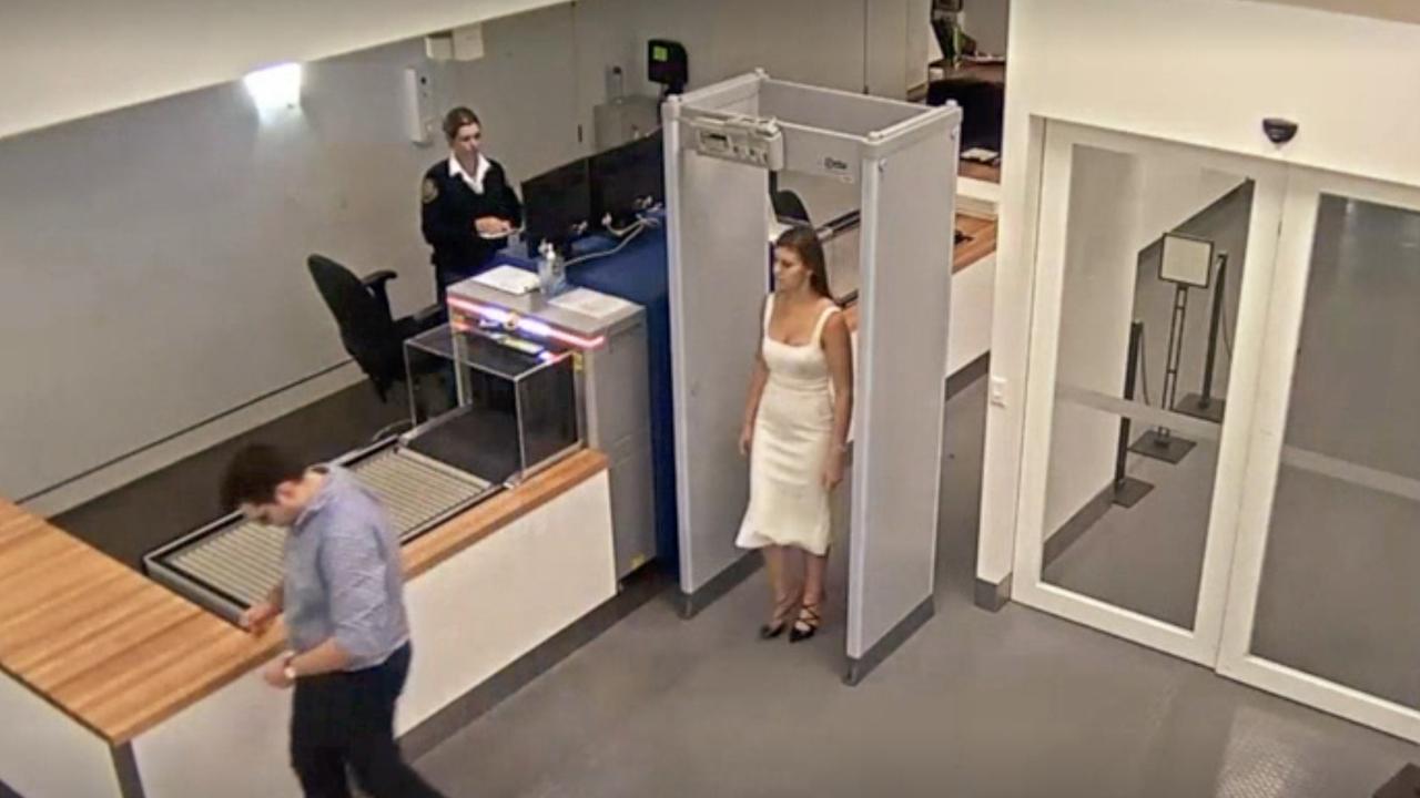 Bruce Lehrmann and Brittany Higgins being signed in at Parliament House Canberra. Picture: Seven News Spotlight