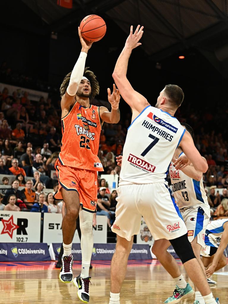 Taipans star Keanu Pinder grabbed his fourth double-double of the NBL season. (Photo by Emily Barker/Getty Images)