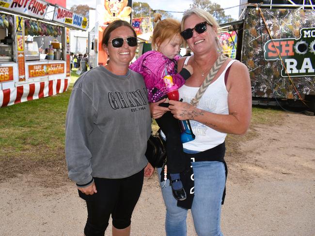 Attendees enjoying the 159th Sale Agricultural Show at the Sale Showgrounds on Friday, November 01, 2024: Melissa Beaton, Kailani and Christine Paul. Picture: Jack Colantuono