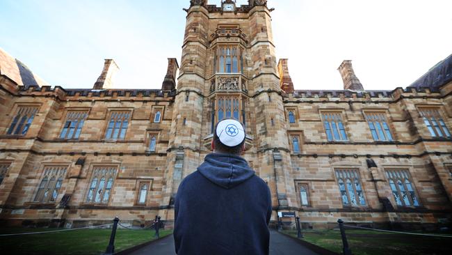 A Jewish Sydney University student in the Quadrangle who is afraid to reveal his identity and is considering transferring to another university. Picture: John Feder