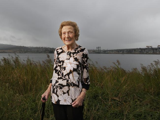 Margaret McMaster 98 of New Norfolk can remember walking to school on the old Bridgewater Bridge as a child which was the bridge before the current one in use.  Picture: Nikki Davis-Jones