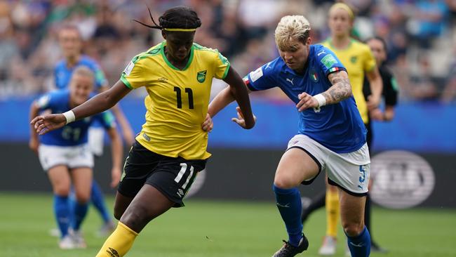 Jamaica forward Khadija Shaw in action again Italy. Picture: AFP