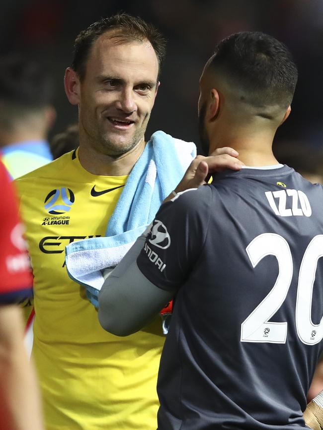 Paul Izzo catches up with mentor and City keeper Eugene Galekovic. Picture Sarah Reed