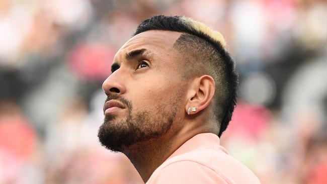 Nick Kyrgios of Australia looks on during his Men's Singles fourth round match against Rafael Nadal of Spain on day eight of the 2020 Australian Open at Melbourne Park on January 27, 2020 in Melbourne, Australia. (Photo by Quinn Rooney/Getty Images)