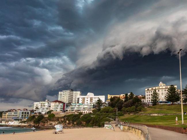 Bondi was lasehd with rain, heavy winds and hail during the storm. Picture: Dallas Kilponen/Twitter