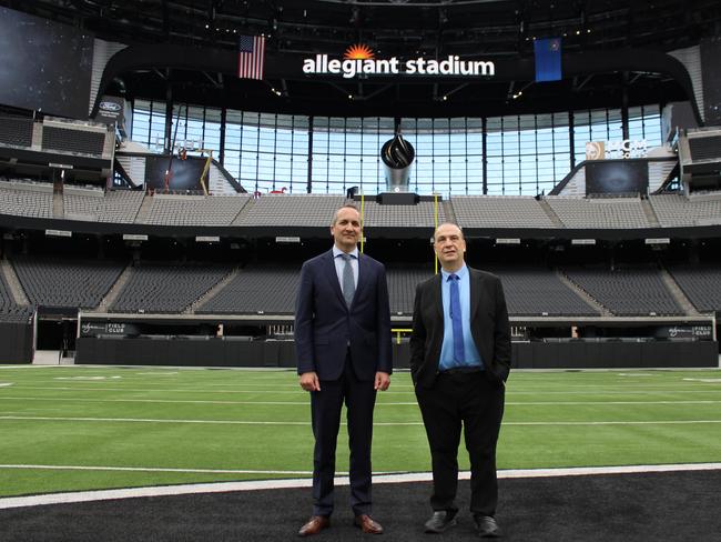 Andrew Abdo and Peter V'landys at Allegiant Stadium in Las Vegas.