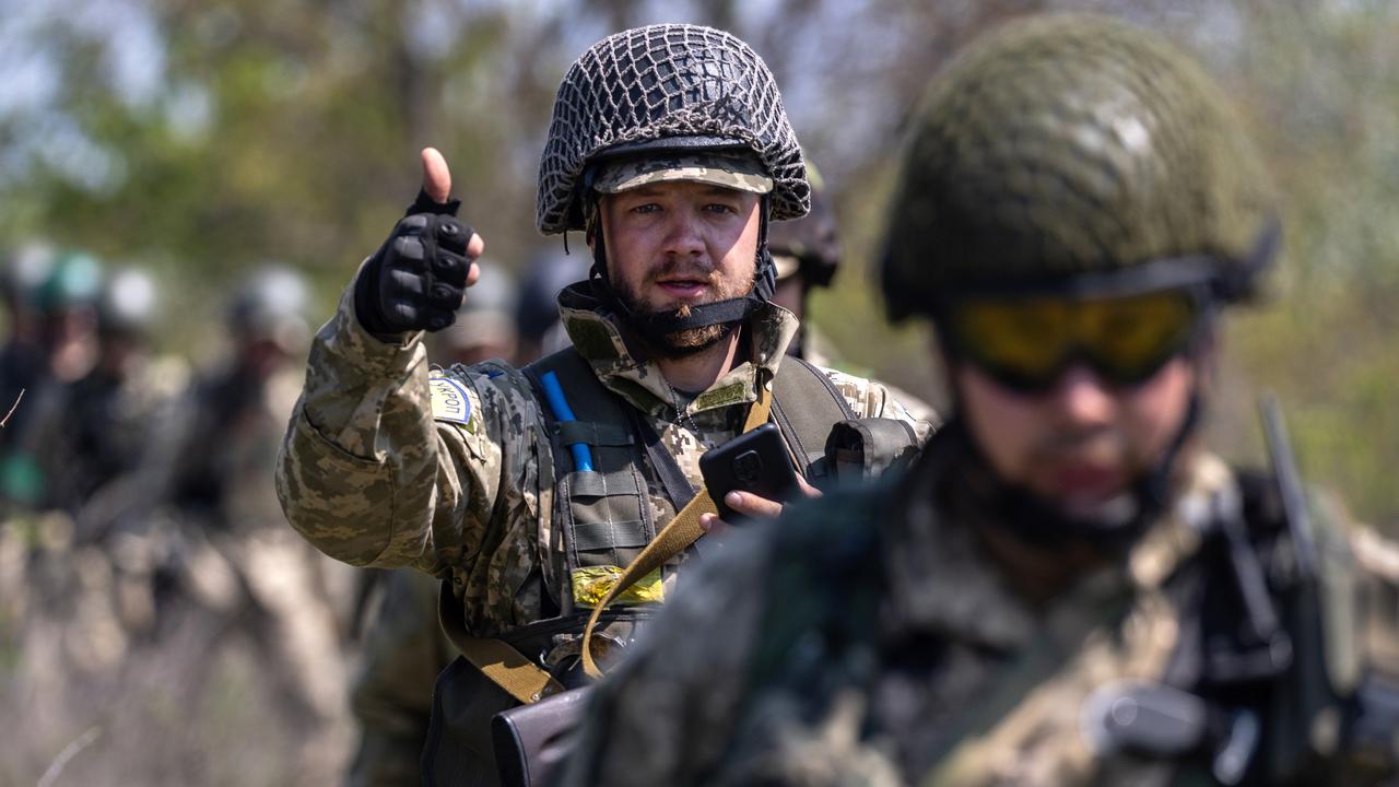 Ukrainian infantrymen train near Kryvyi Rih, Ukraine. Picture: John Moore/Getty Images