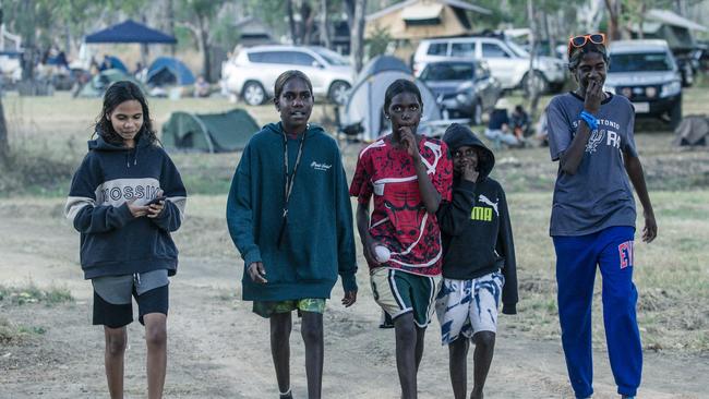 BARUNGA, AUSTRALIA - NewsWire Photos - JUNE 08, 2024: :L to R Seria Woods , Ruthie Jenton , Shekira Ashley , Gail Rogers and Tamika Jenton as the annual Barunga Festival, 375 km south of Darwin as the community of Barunga opens its doors to the world in a celebration of Culture, Sport and Art . Picture: NewsWire / Glenn Campbell