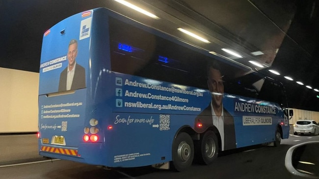 Former transport minister Andrew Constance’s campaign was spotted a long way from home, in the Eastern Distributor in Sydney this week.