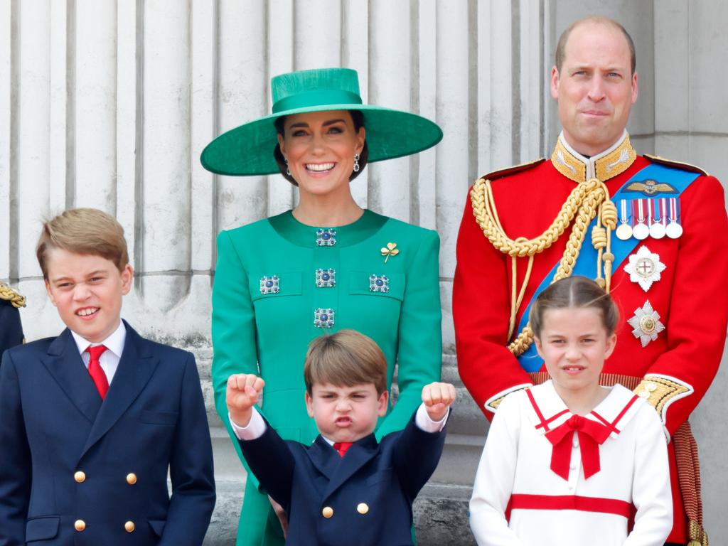 The visual of a solo parenting William with his three kids and no Kate on the balcony will be on front pages the next day. Picture: Max Mumby/Indigo/Getty Images