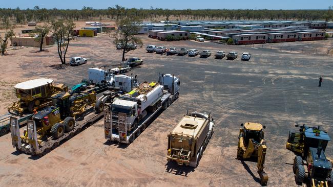 The first heavy equipment has arrived at Adani's Labona Camp in central western Queensland to commence construction on the Carmichael Mine. Picture: Cameron Laird