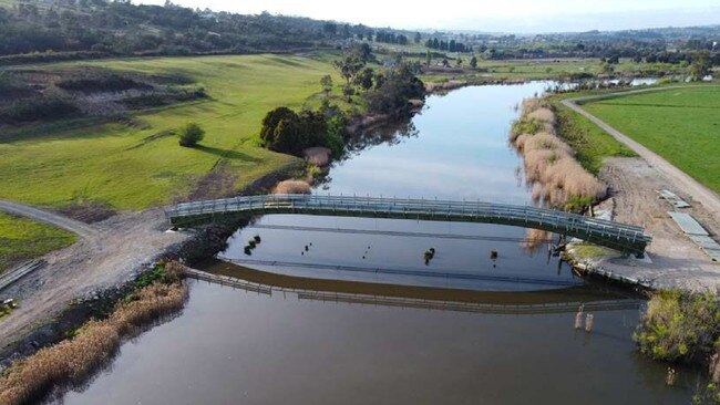 Allegedly unauthorised bridge over the North Esk River constructed by Launceston Councillor Joe Pentridge, a.k.a. Joseph John Pintarich. Picture: TasCAT