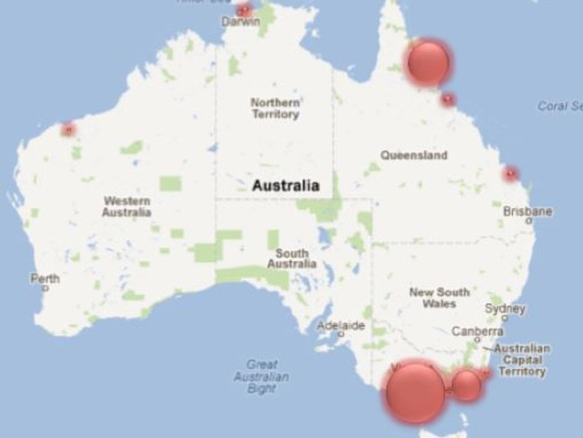 Bairnsdale Ulcer hot spots in Australia. Picture: John Hayman