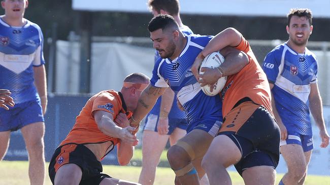 Rugby League Gold Coast A grade fixture between Tugun and Southport match played at Tugun. Tugun player No19 Sam Latu Southport player No. Pic Mike Batterham