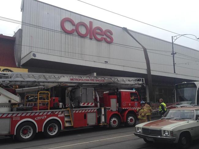 Moreland Council tweeted this photo of winds ripping metal from roof of Coles supermarket in Sydney Rd near Bell St in Coburgm yesterday.