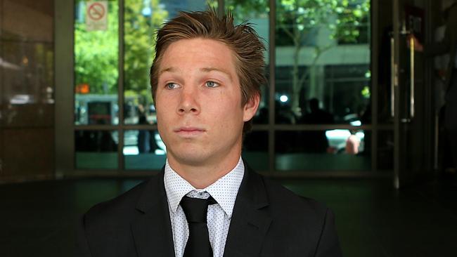 GWS midfielder Toby Greene leaving Melbourne Magistrates’ Court in 2014. Picture: Mark Stewart