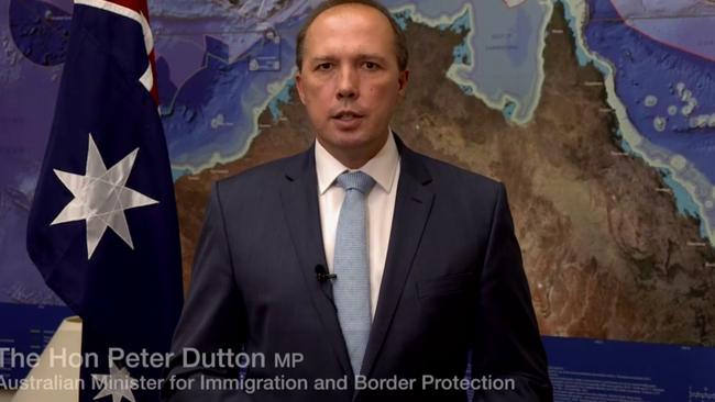 Immigration Minister Peter Dutton films an advertisement warning refugees not to catch boats to Australia