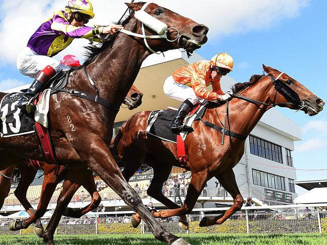 Tyzone salutes on Oaks Day at Doomben last May. Picture: AAP