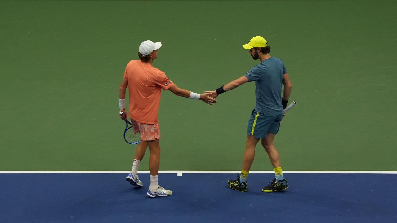 Max Purcell and Jordan Thompson won the doubles. (Photo by TIMOTHY A. CLARY / AFP)