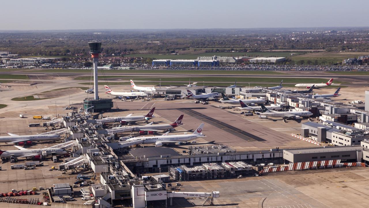 An aerial view of a terminal at the London Heathrow international airport. Picture: Getty 